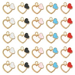 Alloy Enamel Pendants, Heart Ring with Heart, Golden, Mixed Color, 18x18x2.5mm, Hole: 2mm, 5 colors, 6pcs/color, 30pcs/box(ENAM-CJ0001-49)