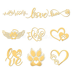 Nickel Decoration Stickers, Metal Resin Filler, Epoxy Resin & UV Resin Craft Filling Material, Golden, Paw Print, Heart, 40x40mm, 9 style, 1pc/style, 9pcs/set(DIY-WH0450-094)