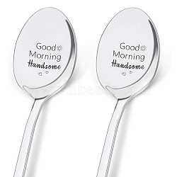 Stainless Steel Spoon, Letter Pattern, 196x32mm, 2pcs/set(AJEW-WH0160-007)