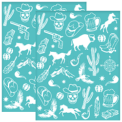 Self-Adhesive Silk Screen Printing Stencil, for Painting on Wood, DIY Decoration T-Shirt Fabric, Turquoise, Mixed Shapes, 280x220mm(DIY-WH0338-340)