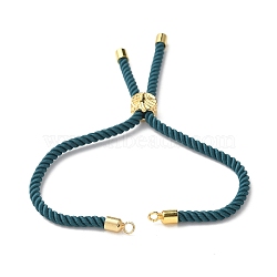 Cotton Cord Bracelet Making, with Brass Findings, Flat Round with Tree of Life, Real 18K Gold Plated, Teal, 8-5/8 inch(22cm), Hole: 2mm(KK-F758-03M-G)