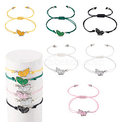 3 Sets 6Pcs 3 Styles Alloy Enamel Link Bracelets, Polyester Cord Braided Bracelets for Women, Butterfly, Mixed Color, Inner Diameter: 4-1/8 inch(10.3cm), 2pcs/set, 1 set/style(BJEW-TA0001-22)