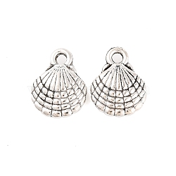 Tibetan Style Alloy Charms, Cadmium Free & Lead Free, Shell, Antique Silver, 13x10x3.5mm, Hole: 2mm(X-TIBEP-R304-105AS-LF)