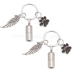 2Pcs Alloy Enamel Keychain, with 304 Stainless Steel Split Key Rings & Pendants and Tibetan Style Alloy Pendants, Black, 6.2cm(KEYC-NB0001-27)