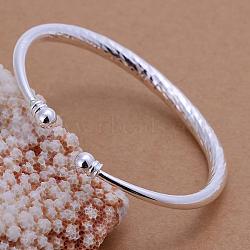 Brass Torque Bangles Cuff Bangles For Women, Silver Color Plated, 60mm(BJEW-BB12407)