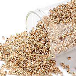 TOHO Round Seed Beads, Japanese Seed Beads, (PF551) PermaFinish Peach Gold Metallic, 15/0, 1.5mm, Hole: 0.7mm, about 3000pcs/bottle, 10g/bottle(SEED-JPTR15-PF0551)