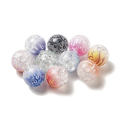 Duotone Spray Painted Crackle Acrylic Beads, Round, Mixed Color, 10mm, Hole: 1.8mm(X-OACR-G029-02)