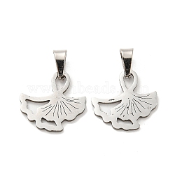 304 Stainless Steel Pendants, Laser Cut, Ginkgo Leaf Charm, Stainless Steel Color, 15x15x1mm, Hole: 5.5x3mm(STAS-H184-05D-P)