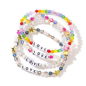 Fashionable LOVE Bicone Glass Bead Stretch Bracelet Set for Girls