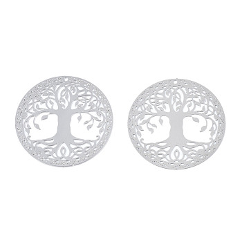 201 Stainless Steel Filigree Pendants, Etched Metal Embellishments, Tree of Life, Stainless Steel Color, 30x0.2mm, Hole: 1mm