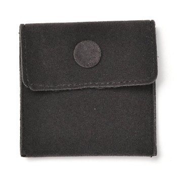 Square Velvet Jewelry Bags, with Snap Fastener, Black, 6.7~7.3x6.7~7.3x0.95cm