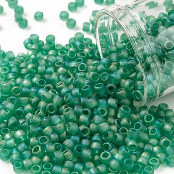 TOHO Round Seed Beads, Japanese Seed Beads, (164BF) Transparent AB Frost Dark Peridot, 8/0, 3mm, Hole: 1mm, about 222pcs/10g