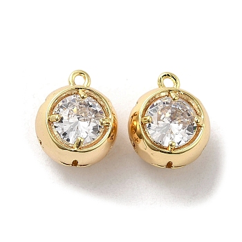 Brass with Glass Rhinestone Charms, Round, Real 18K Gold Plated, 12x10x8.5mm, Hole: 1mm