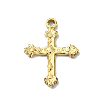 Ion Plating(IP) 304 Stainless Steel Pendants, Real 18K Gold Plated, Cross, 25x18x2mm, Hole: 2mm