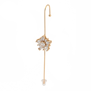 Rhinestone Stud Earring, Light Gold Zinc Alloy Ear Wrap Crawler Hook Earrings Earcuffs, Flower, 69.5x13mm