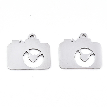 201 Stainless Steel Pendants, Laser Cut, Camera, Stainless Steel Color, 15.5x17.5x0.9mm, Hole: 1.6mm