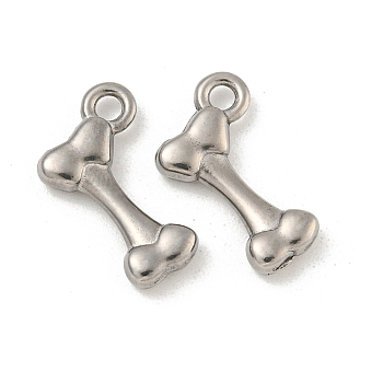 Non-Tarnish 304 Stainless Steel Pendants, Dog Bone Charm, Stainless Steel Color, 15x9.5x2.5mm, Hole: 1.8mm