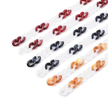 Handmade Acrylic Curb Chains, Twisted Chains, Mixed Color, 13.5x10x3mm, 3.28 Feet(1m)/strand, 1 style/strand, 3 strands/set