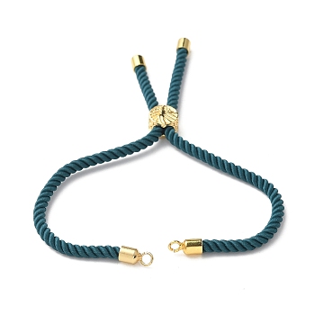 Cotton Cord Bracelet Making, with Brass Findings, Flat Round with Tree of Life, Real 18K Gold Plated, Teal, 8-5/8 inch(22cm), Hole: 2mm