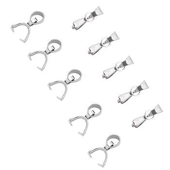 304 Stainless Steel Pendant Pinch Bails, Stainless Steel Color, 9x7x2.5mm, Hole: 4mm, 50pcs/box