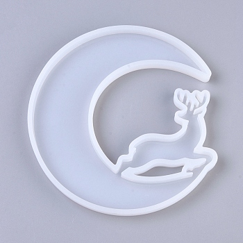 DIY Silicone Molds, Resin Casting Molds, for UV Resin, Epoxy Resin Jewelry Making, Moon with Deer, White, 131x125x10mm