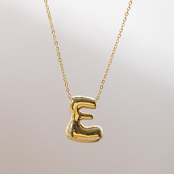 Brass Chunky Initial Pendant Necklaces, with Stainless Steel Lobster Claw Clasps, Real 14K Gold Plated, Letter E, 17.72~18.90 inch(45~48cm)