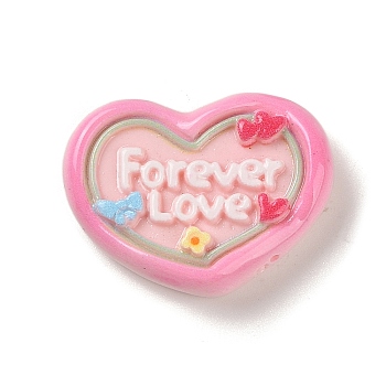 Heart Cartoon Word Forever Love Opaque Resin Decoden Cabochons, Pink, 22x29x7mm