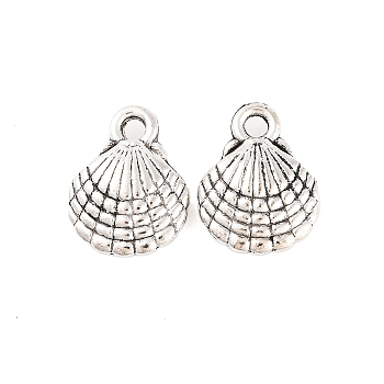 Tibetan Style Alloy Charms, Cadmium Free & Lead Free, Shell, Antique Silver, 13x10x3.5mm, Hole: 2mm