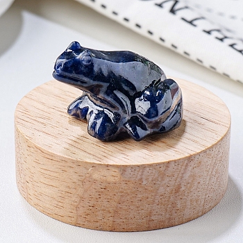 Natural Sodalite Carved Healing Frog Figurines, Reiki Energy Stone Display Decorations, 37x32x25mm
