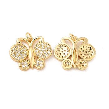 Brass Micro Pave Cubic Zirconia Pendants, with Jump Ring, Butterfly Charm, Golden, Clear, 18.5x22x3.5mm, Hole: 3mm
