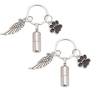 2Pcs Alloy Enamel Keychain, with 304 Stainless Steel Split Key Rings & Pendants and Tibetan Style Alloy Pendants, Black, 6.2cm