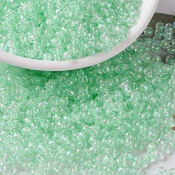 MIYUKI Round Rocailles Beads, Japanese Seed Beads, (RR271) Light Mint Green Lined Crystal AB, 8/0, 3mm, Hole: 1mm, about 2111~2277pcs/50g