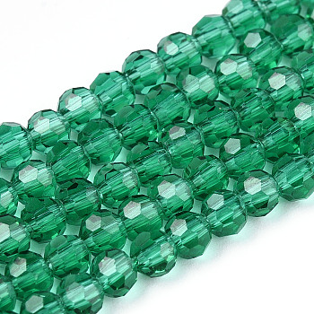 Transparent Glass Beads Strands, Faceted(32 Facets), Round, Sea Green, 3~3.5mm, Hole: 0.6mm, about 174~175pcs/strand, 21.18~21.34 inch(53.8~54.2cm)