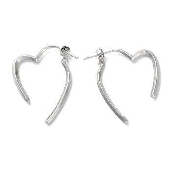 925 Sterling Silver Heart Stud Earrings, Platinum, 31x2.5mm