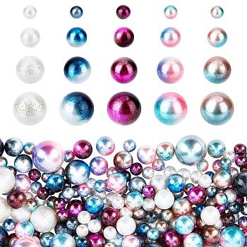 PandaHall Elite 1575Pcs 5 Colors Acrylic Imitation Pearl Beads, Gradient Mermaid Pearl Beads, No Hole, Round, Mixed Color, 1575pcs/bag