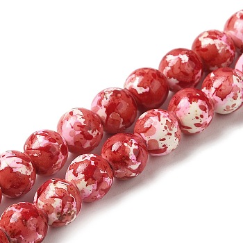 Synthetic Turquoise Dyed Camouflage Beads Strands, Fuel Injection Effect, Round, Crimson, 8mm, Hole: 1.2mm, about 51pcs/strand, 14.76''(37.5cm)
