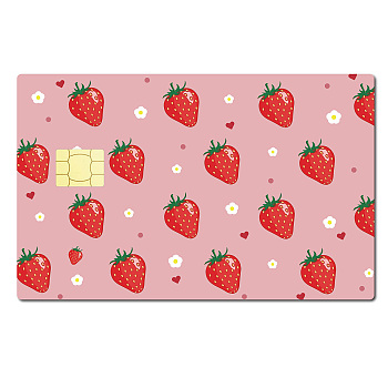 PVC Plastic Waterproof Card Stickers, Self-adhesion Card Skin for Bank Card Decor, Rectangle, Strawberry Pattern, 186.3x137.3mm