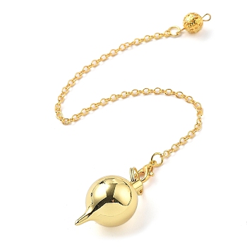 Brass Dowsing Pendulum Big Pointed Round Pendants, with Lobster Claw Clasps and Chain, Rack Plating, Golden, 230mm, Hole: 1.6mm