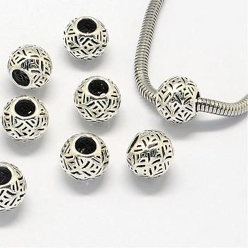 Alloy European Beads, Large Hole Beads, Rondelle, Antique Silver, 11x9mm, Hole: 4.5mm