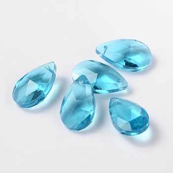 Faceted Teardrop Glass Pendants, Cyan, 16x9x6mm, Hole: 1mm
