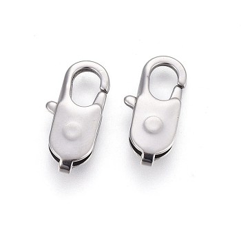 304 Stainless Steel Lobster Claw Clasps, Stainless Steel Color, 18x8.5x3.5mm, Hole: 1.5mm