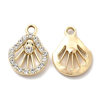 UV Plating Alloy Pendants, with Crystal Rhinestone, Shell Shape Charms, Golden, 17.5x13x3.5mm, Hole: 2mm