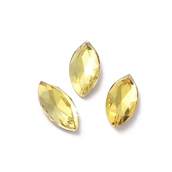 Glass Rhinestone Cabochons, Point Back & Back Plated, Faceted, Horse Eye, Citrine, 10x5x3mm