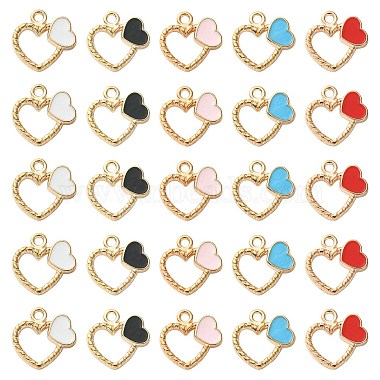 Golden Mixed Color Heart Alloy+Enamel Pendants