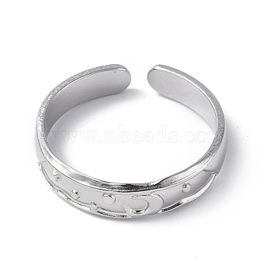 304 Stainless Steel Crescent Moon Open Cuff Ring for Women(X-RJEW-C046-01P)-2