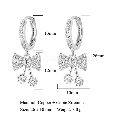 boucles d'oreilles créoles pendantes avec nœud papillon en zircone cubique transparente(EJEW-OY001-15P)-2