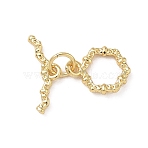 Brass Toggle Clasp, Hexagon, Rack Plating, Long-Lasting Plated, Lead Free & Cadmium Free, Real 18K Gold Plated, Ring: 12x9.5x2mm, Hole: 1.2mm, Bar: 5.5x15x1.5mm, Hole: 2mm(KK-D289-53C-G)