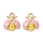 Alloy Enamel Charms, Light Gold, Ladybird, Cadmium Free & Nickel Free & Lead Free, Rack Plating, Pink, 13x11.5x3.5mm, Hole: 2mm(FIND-C074-16KCG-02)