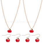 2 Sets Apple Alloy Enamel Dangle Earrings & Pendant Necklace, Jewelry Set for Women, Golden, 420mm(SJEW-LP0001-01)