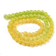 Spray Painted Crackle Glass Beads Strands, Gradient Color, Segmented Multi-color Beads, Round, Yellow Green, 6mm, Hole: 1mm, about 60pcs/strand, 14.96~15.04 inch(38~38.2cm)(DGLA-C002-6mm-11)